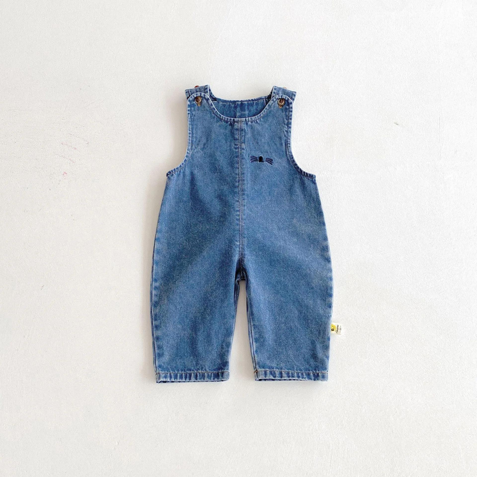 Salopette en jean pour bébé, automne et hiver, avec oreilles de lapin, pantalons longs mignons et pa