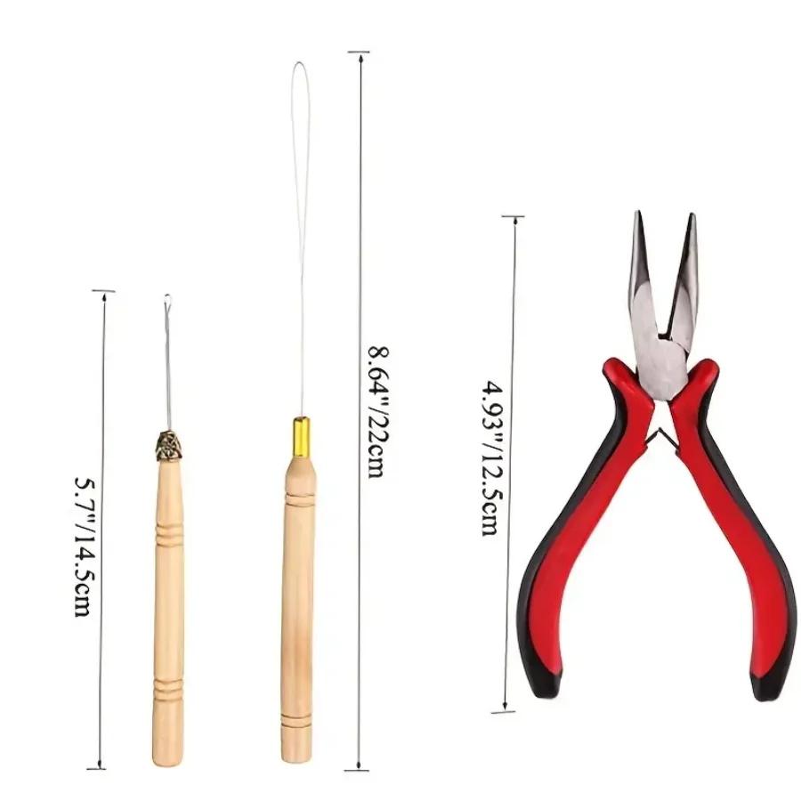 Kit d'extensions de cheveux, enfileur, crochet de traction, pinces et 100 anneaux en silicone, un en