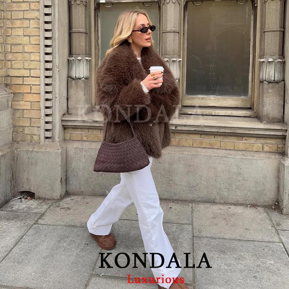 KONDALA décontracté marron épais fourrure vestes femmes à manches longues col en V automne hiver fau