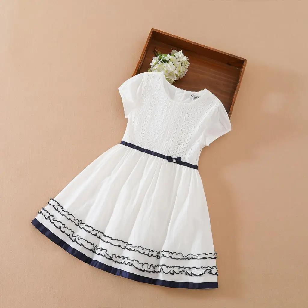 Robe d'été en coton à col rond, à fleurs blanches, vêtements de mariage pour enfants, robe de prince