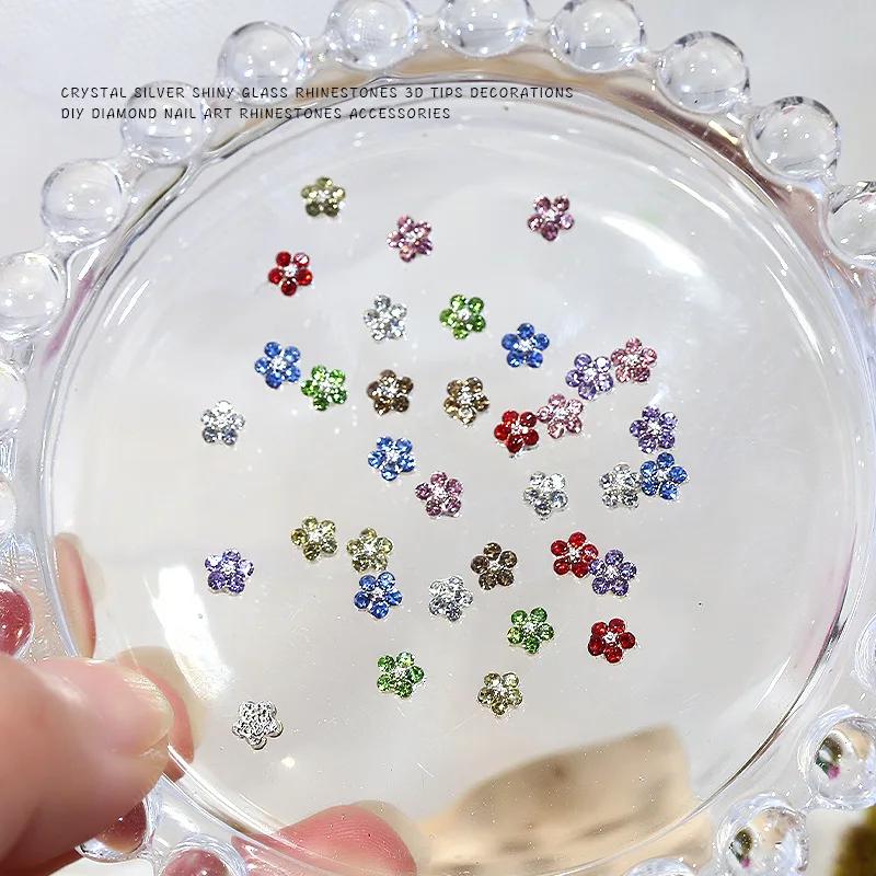 Mini poils de diamants scintillants colorés, fleur de prunier, 5 pétales de fleurs, strass pour Nail