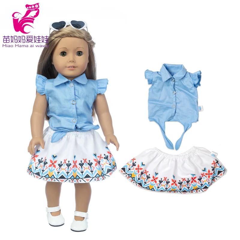 18 pouces fille poupée bleu Blouse cravate un noeud fleur robe bébé poupée vêtements bébé fille cade