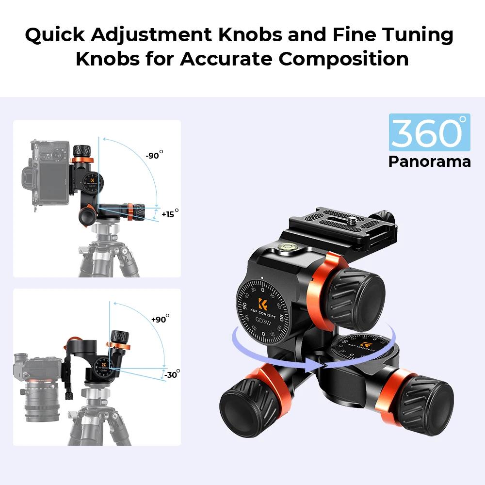Tête fluide haute précision K&F CONCEPT, capacité de charge 13,2 lb/6 kg, tête de trépied à 3 axes e