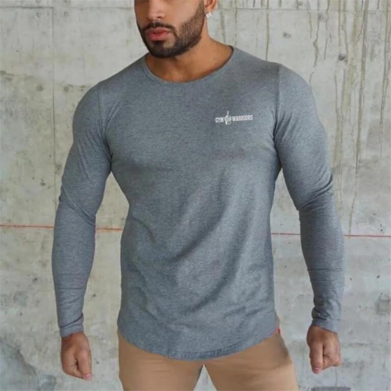 Automne Slim Fit Sport Fitness chemises de course hommes coton respirant à manches longues T-shirt G