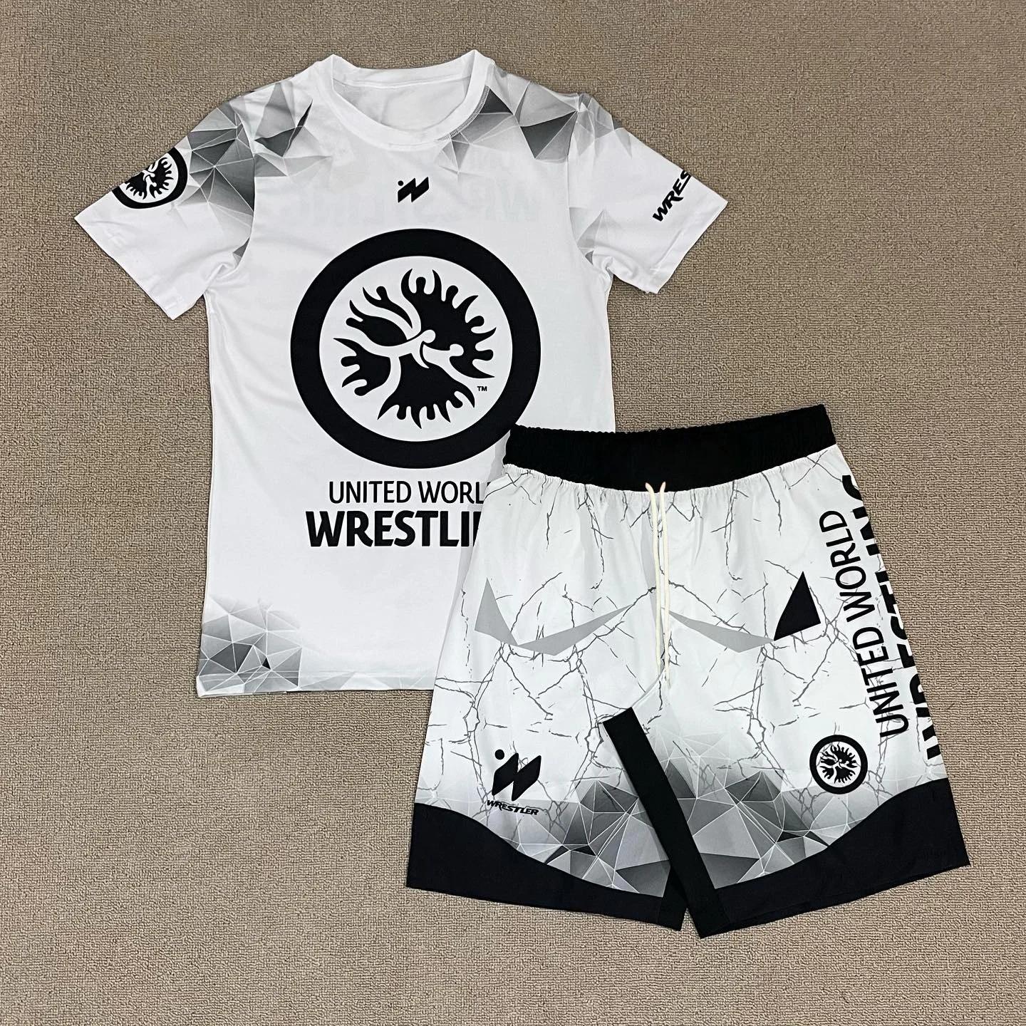 Ensemble de sport respirant pour homme : Rashguard et short à imprimé marbre blanc, séchage rapide, 
