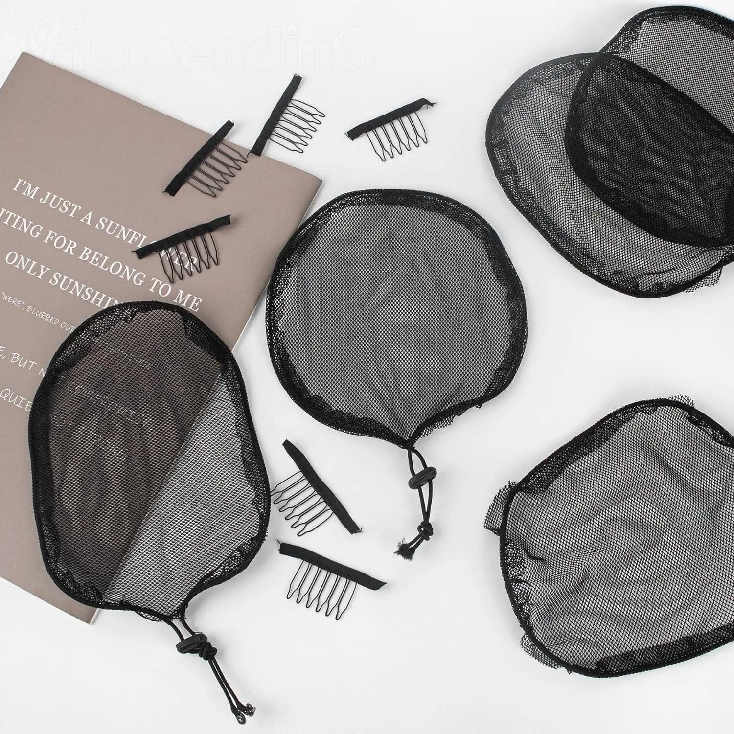 Filet de tissage noir, 5 pièces, cordon élastique, queue de cheval avec 3 Clips en maille pour la fa