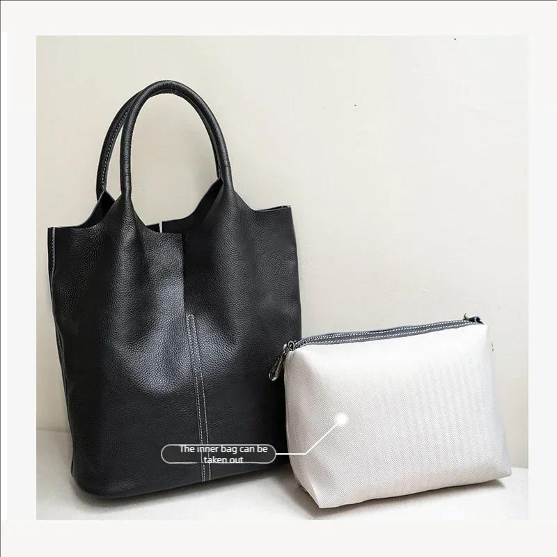 Femmes seau luxe sac fourre-tout femme décontracté véritable cuir de vache sacs à bandoulière dames 