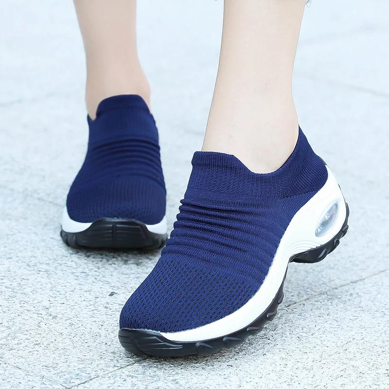 Baskets de marche pour femmes, chaussettes tissées à la mode, respirantes, confortables, chaussures 