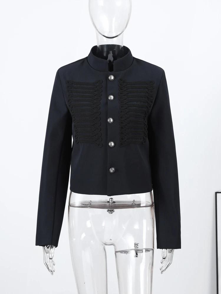 Veste Vintage Femme Col Montant Simple Boutonnage Manches Longues Style Napoléon Manteau Chic Haut d