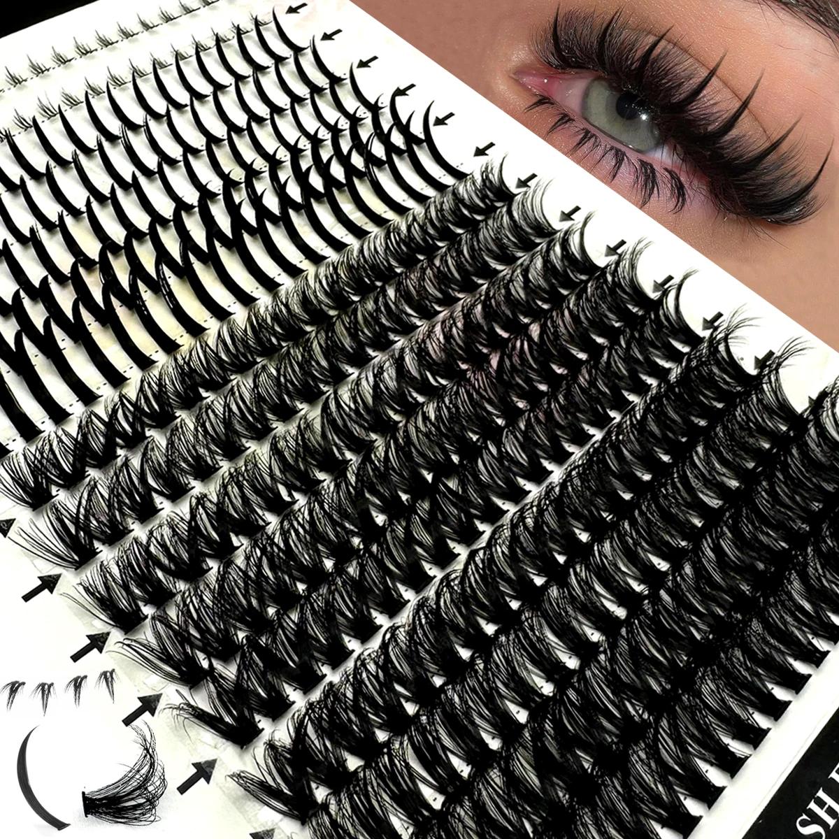 16 rangées de grappes de faux cils pointes et cils inférieurs bricolage Manga Cluster Extensions de 