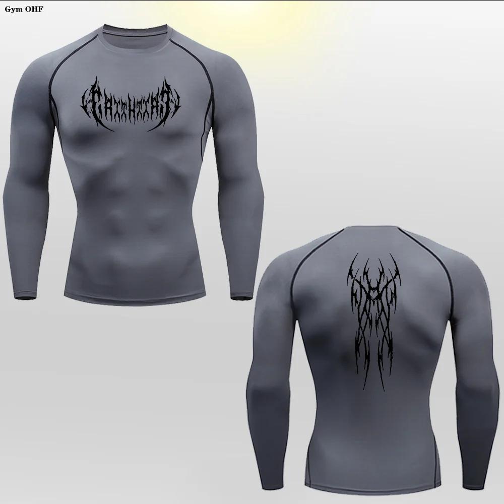 T-shirt compression homme manches longues séchage rapide gym fitness seconde peau entraînement