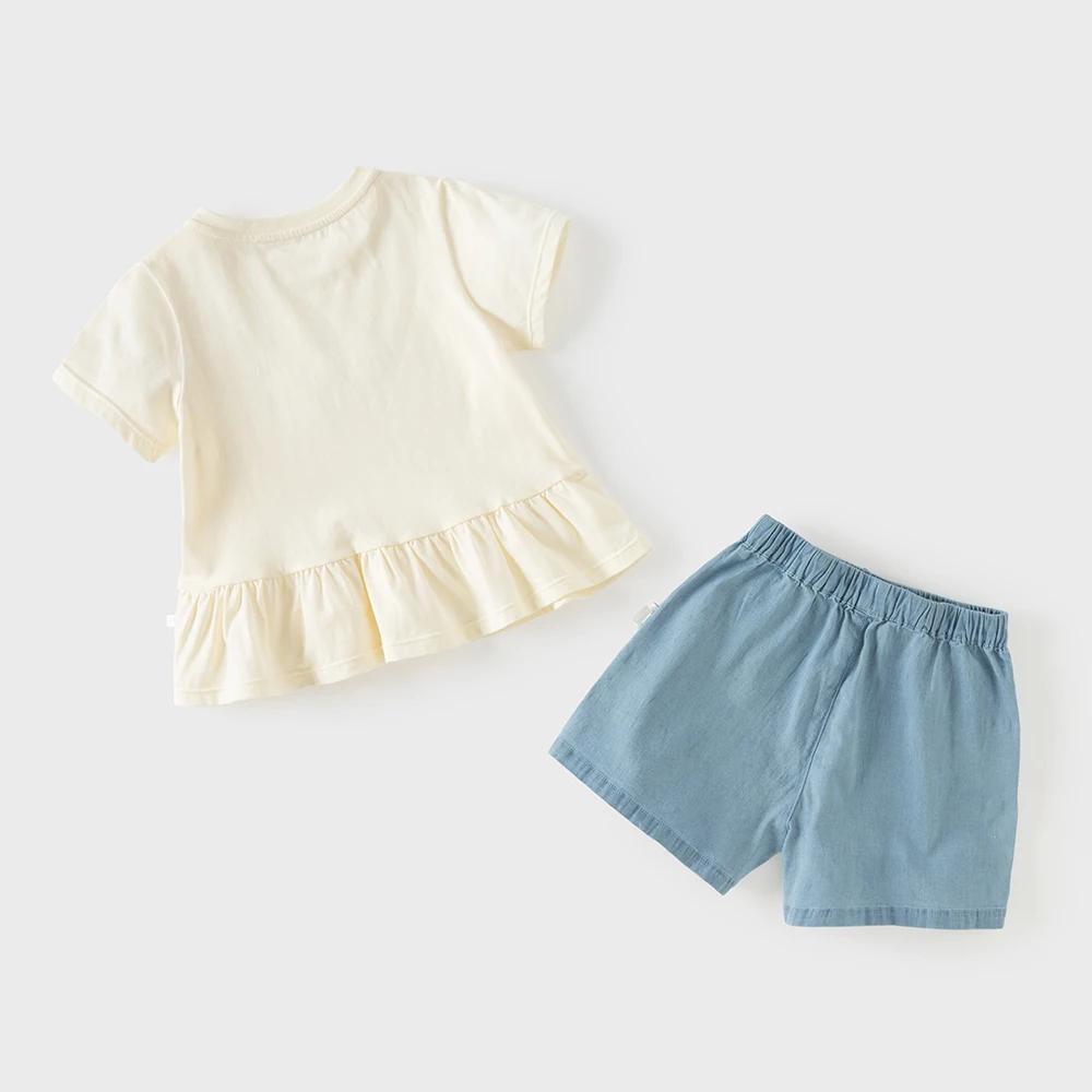 Ensemble short et chemise en coton pour filles Dave Bella, pantalon en jean élastique, tenue décontr