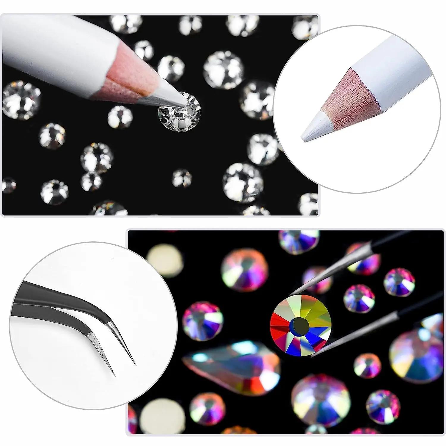 Kit de strass pour Nail Art, pierres précieuses en verre AB à dos plat, avec 1 boîte d'organisation 