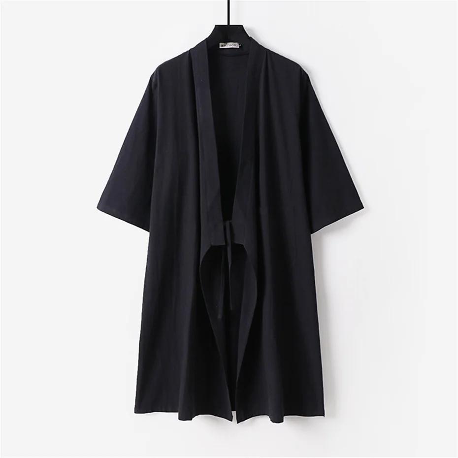 Cardigan Long Kimono chemise veste hommes grande taille 9XL chemises en lin Hanfu Daoist Robe chemis