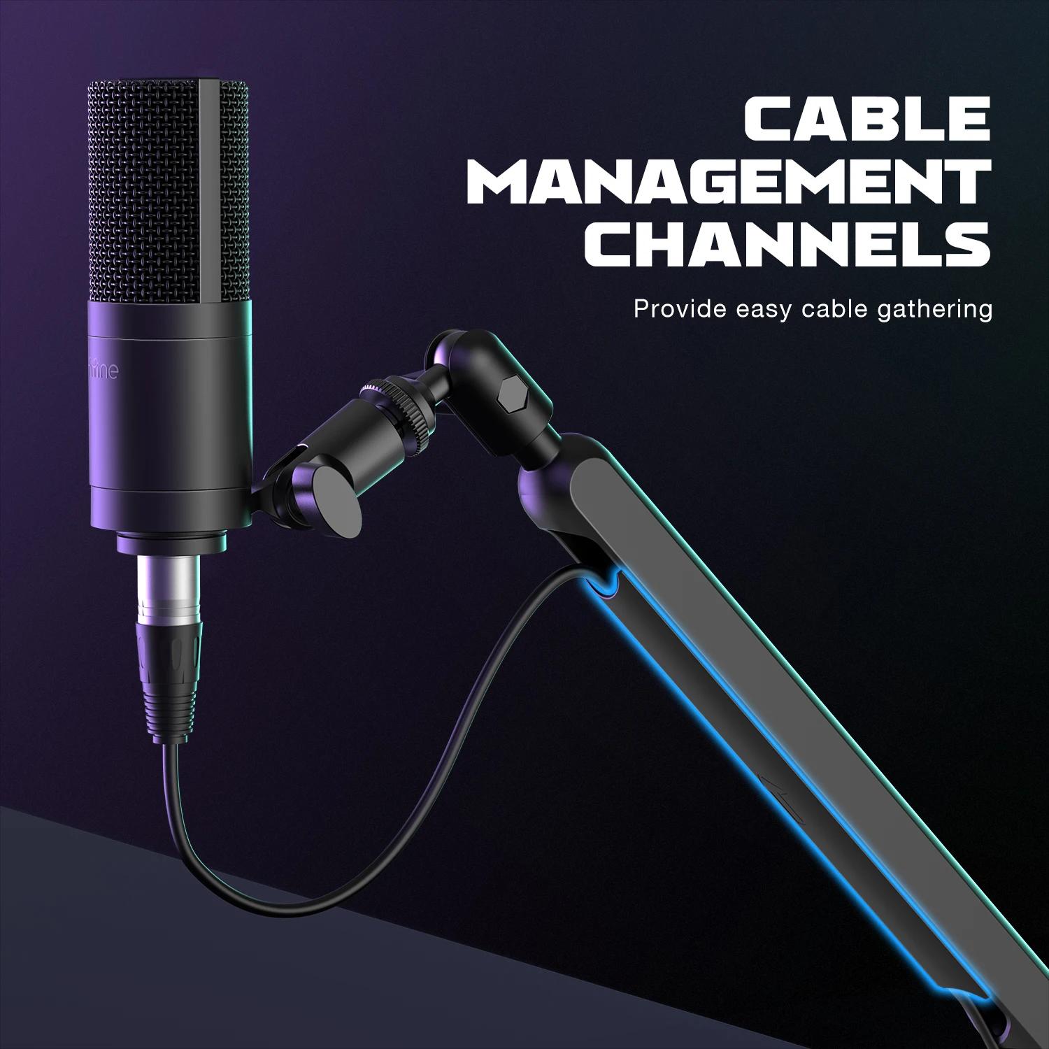 FIFINE – support de Microphone à bras bas profil réglable, avec gestion des câbles/support de bureau
