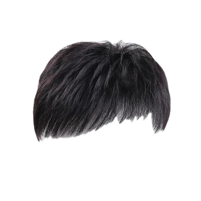 Faux postiche synthétique naturelle pour hommes, couverture de faux cheveux noirs, couverture effica