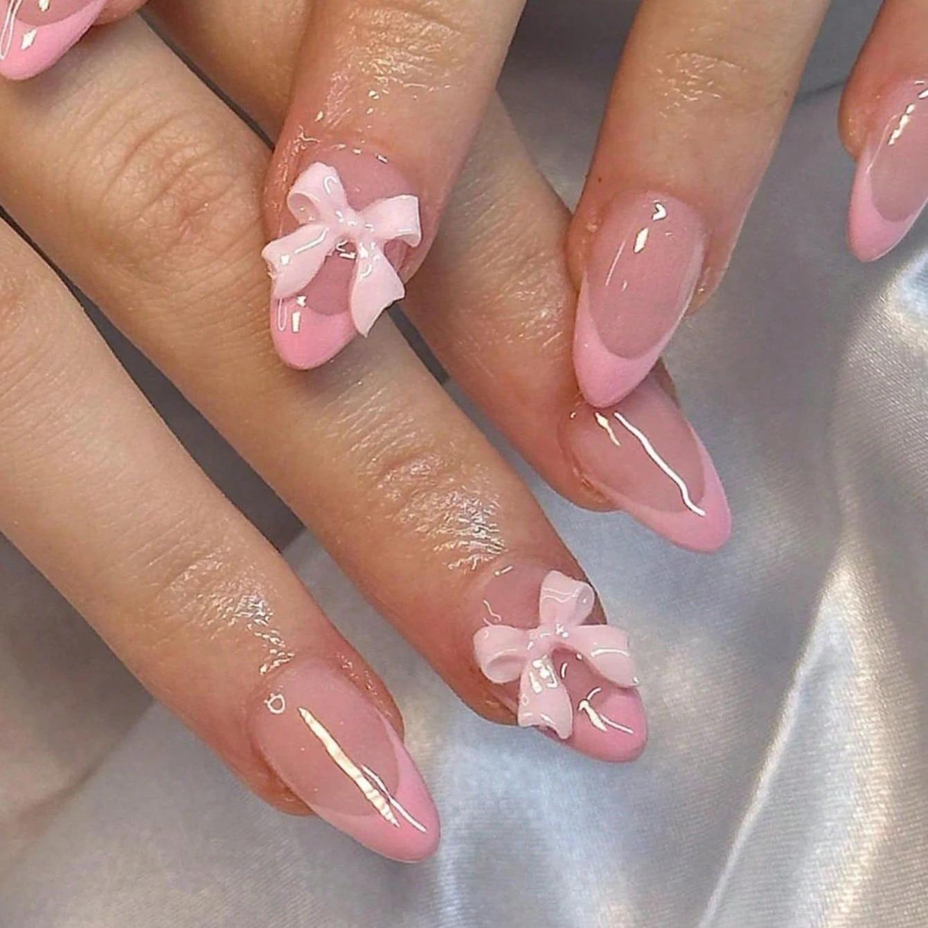 Ensemble d'ongles pour faux ongles, 24 pièces, améliorez instantané votre Look avec un nœud français
