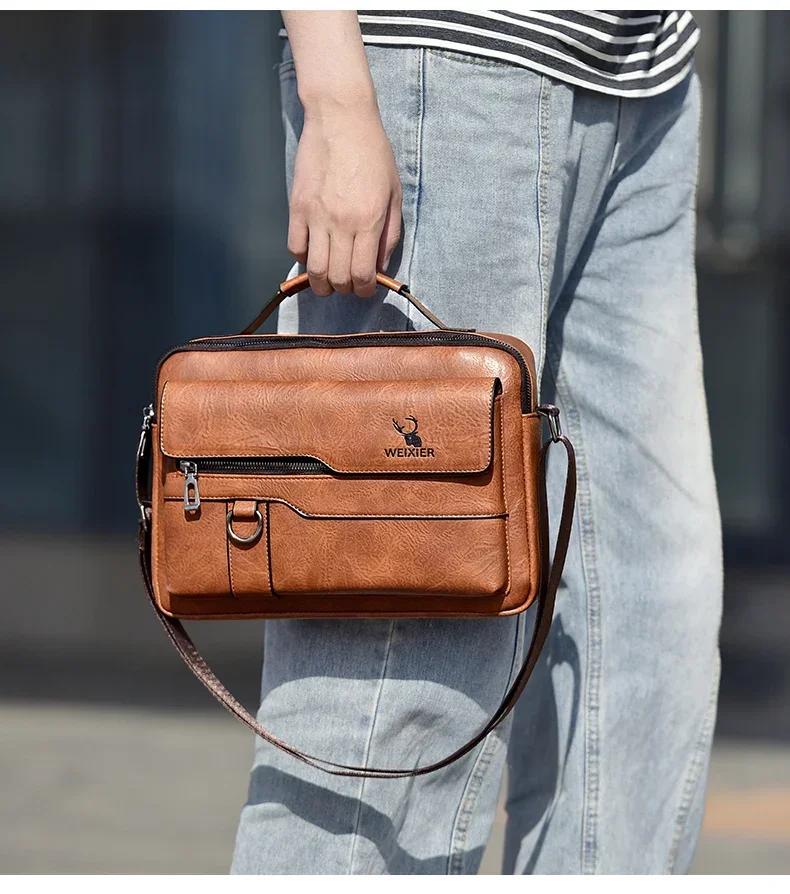 WEIXIER – sac à bandoulière multifonction en cuir Pu pour hommes, sacoche de grande capacité, fourre