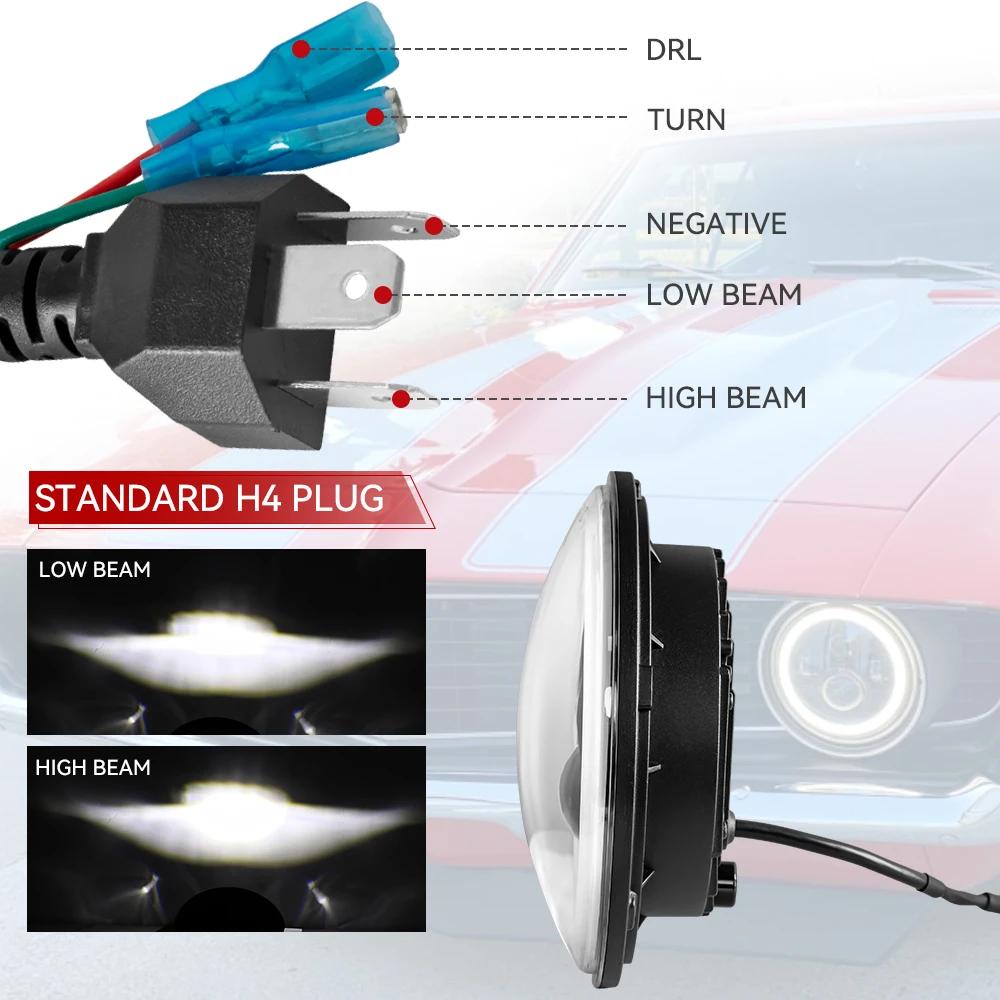 Phare LED pour Moto de 7 pouces, avec 4-1/2 pouces, 4.5 pouces, feu de croisement antibrouillard aux