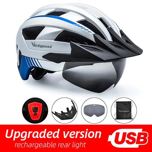 VICTGOAL casque de vélo Rechargeable USB avec visière lunettes feu arrière Scooter électrique vtt ca
