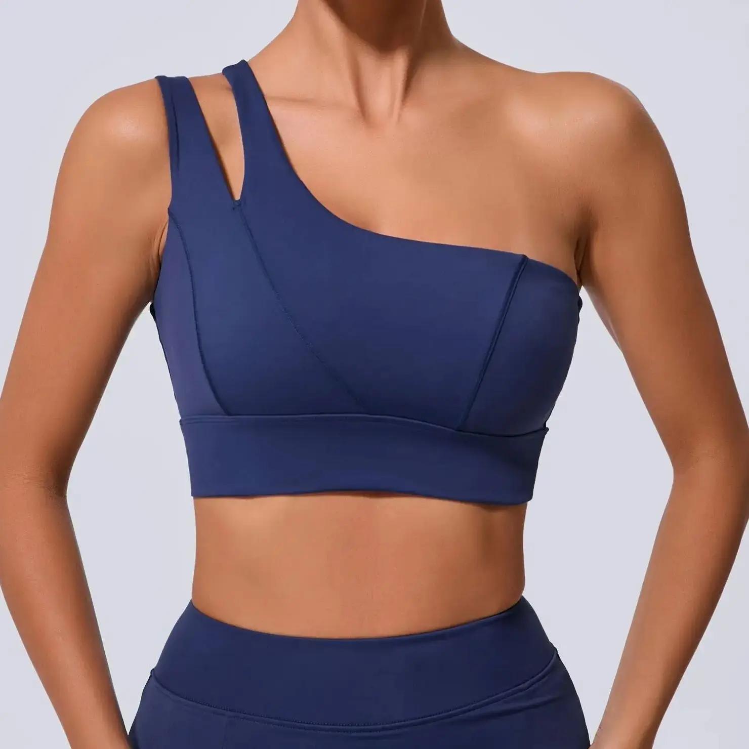 Soutien-gorge de sport sexy pour femme à une épaule, push-up, haute performance, pour la course et l