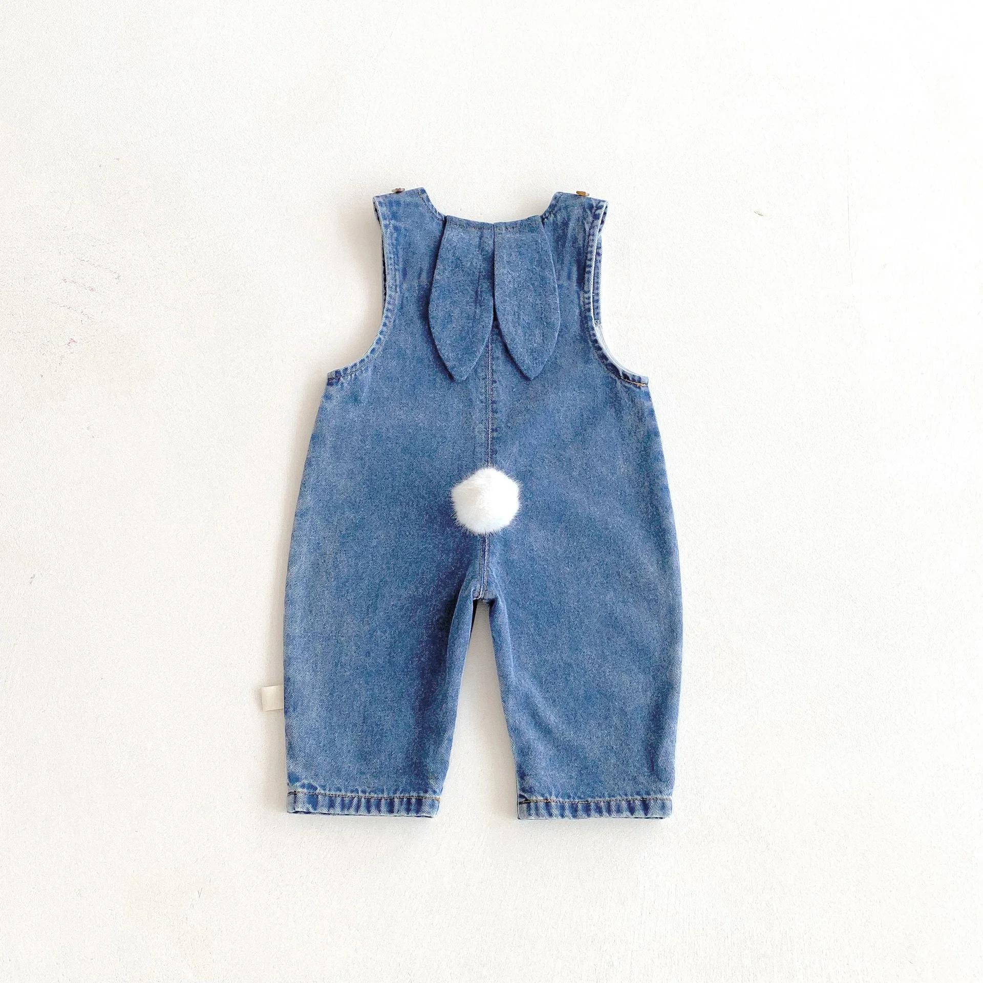 Salopette en jean pour bébé, automne et hiver, avec oreilles de lapin, pantalons longs mignons et pa