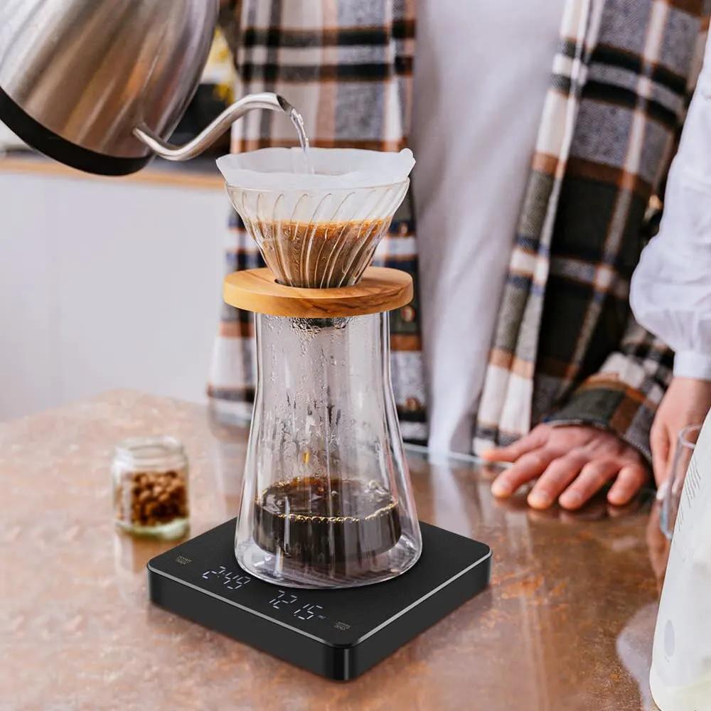 Balance à café numérique avec minuterie, écran LED, expresso, USB, 3kg max, pesée de 0.1g, mesures d
