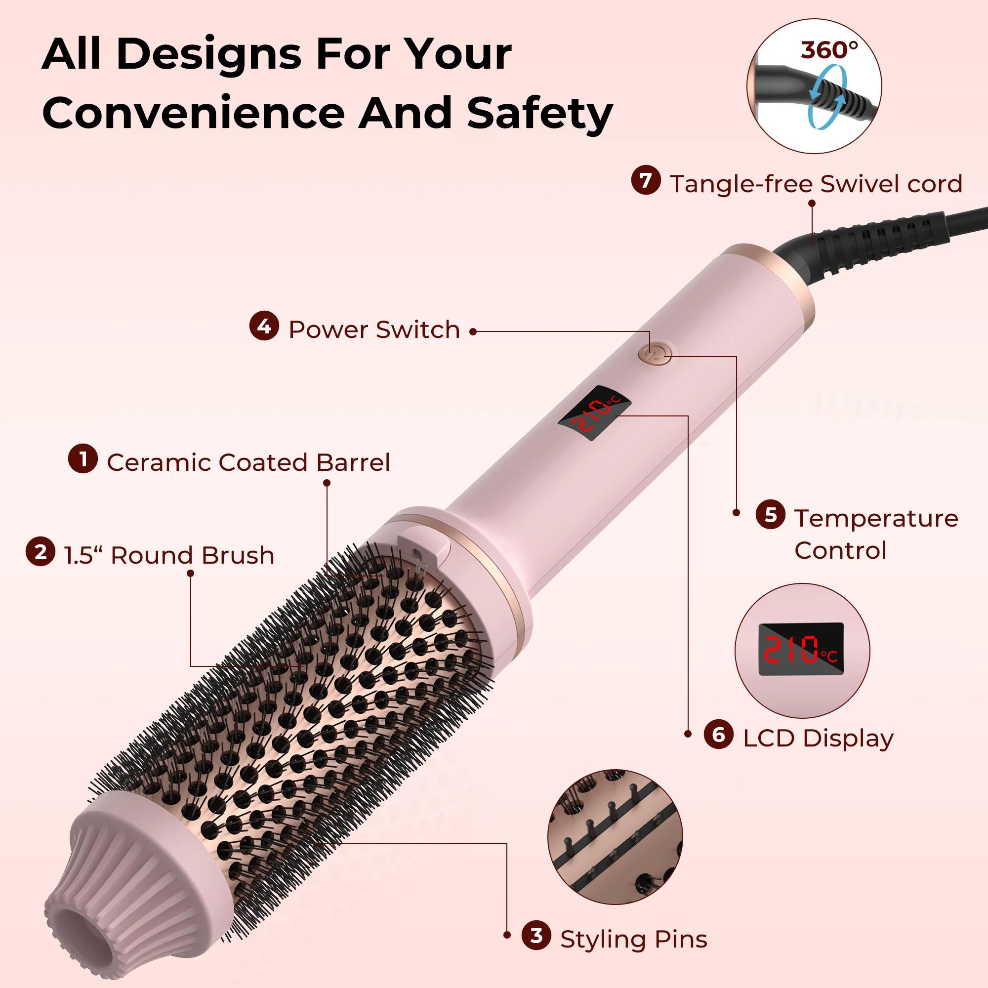 1.5 pouces fer à friser brosse en céramique brosse thermique chauffée brosse ronde cheveux électriqu