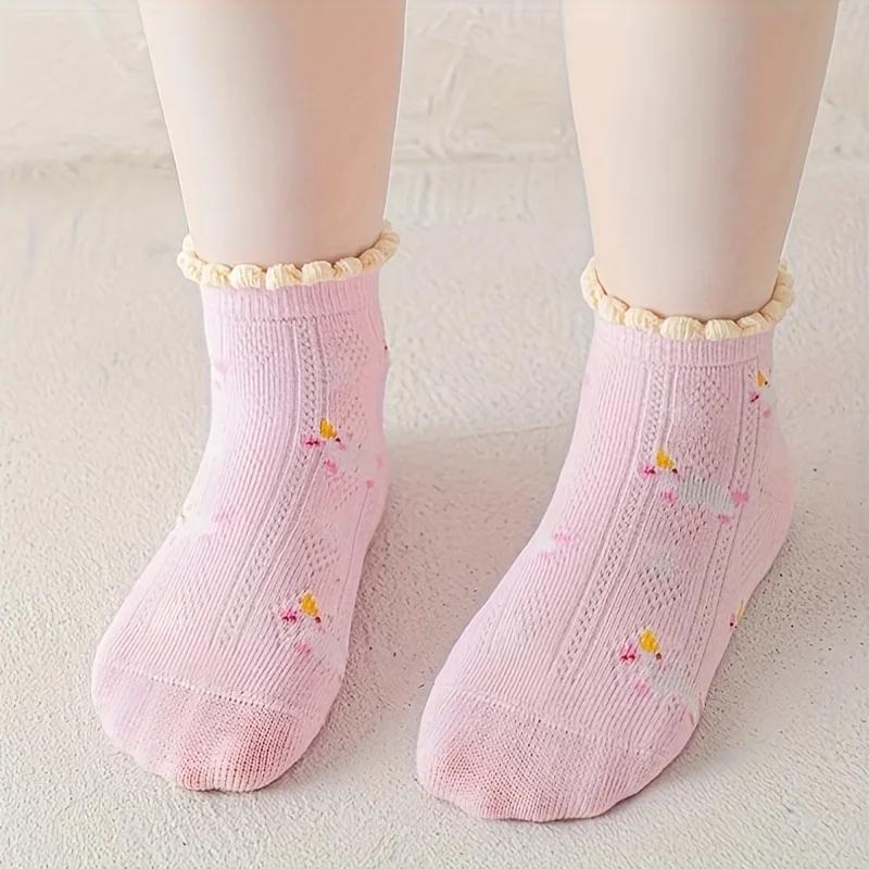 5 chaussettes pour filles à double maille, design licorne avec colle, tube court antidérapant, pour 
