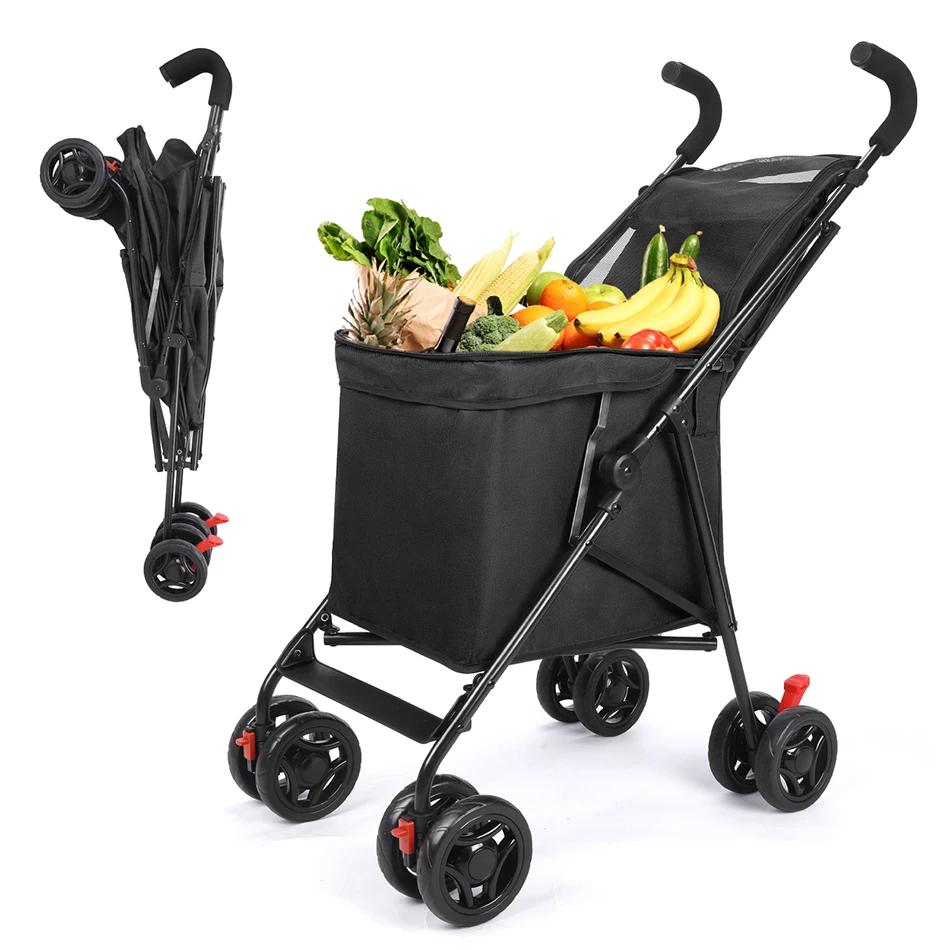 Chariot de courses pliable, portable, durable, léger, sac d'achat sur le marché, 4 roues, poussette 