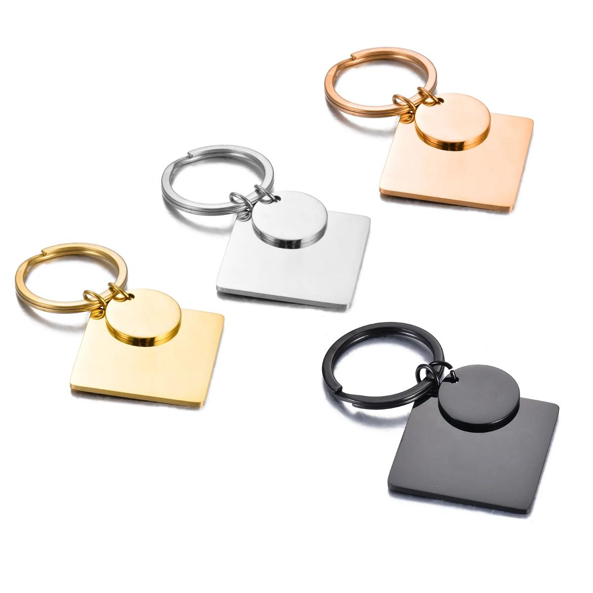 Lot de 5 porte-clés étanches en acier inoxydable, inaltérables, en métal, rondes et carrées, pour ac
