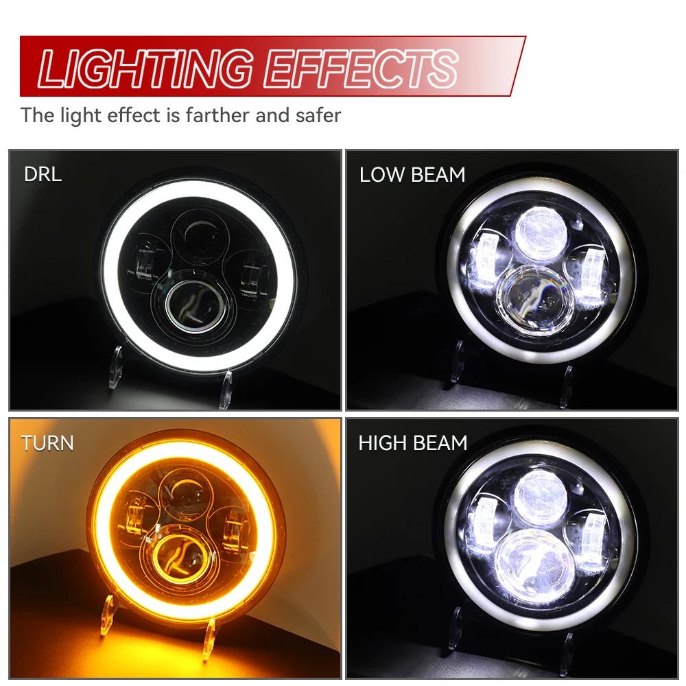 Phare LED pour Moto de 7 pouces, avec 4-1/2 pouces, 4.5 pouces, feu de croisement antibrouillard aux