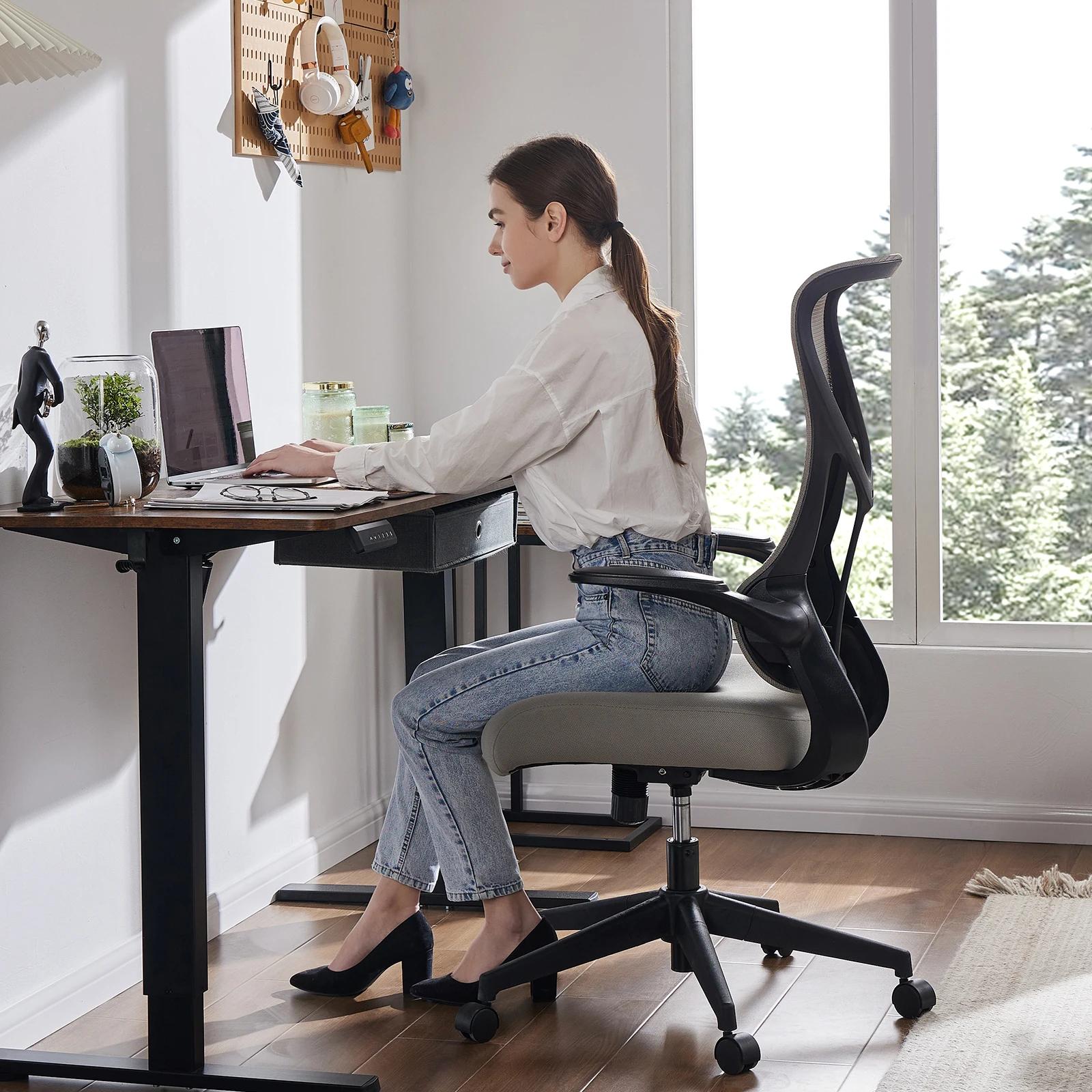 JIAN-Chaise de Bureau Ergonomique avec Support Lombaire en Maille, à Dossier Haut, pour Ordinateur, 