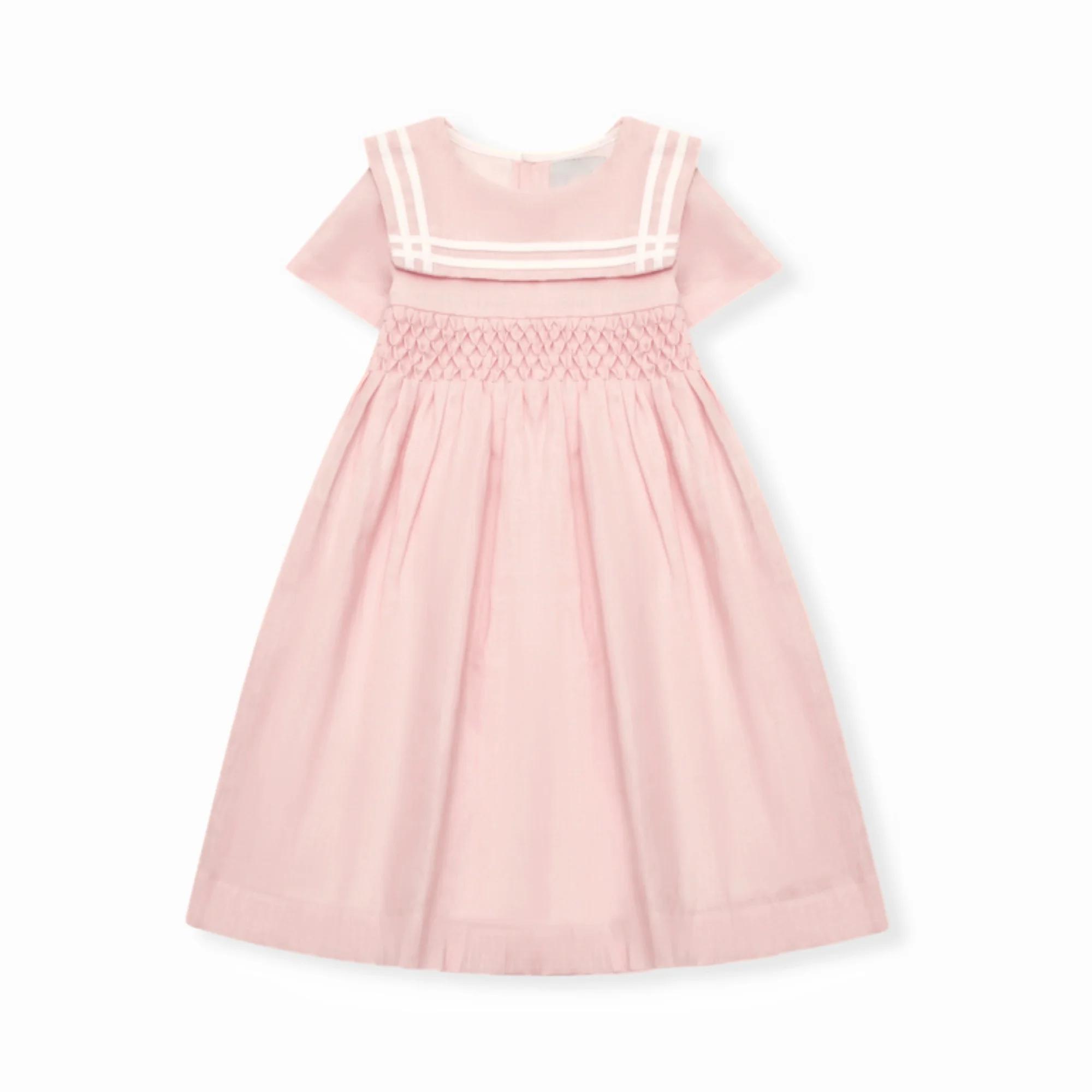 Robe en lin pour enfants, motif nid d'abeille, smocks faits main, manches courtes, vêtements pour fi