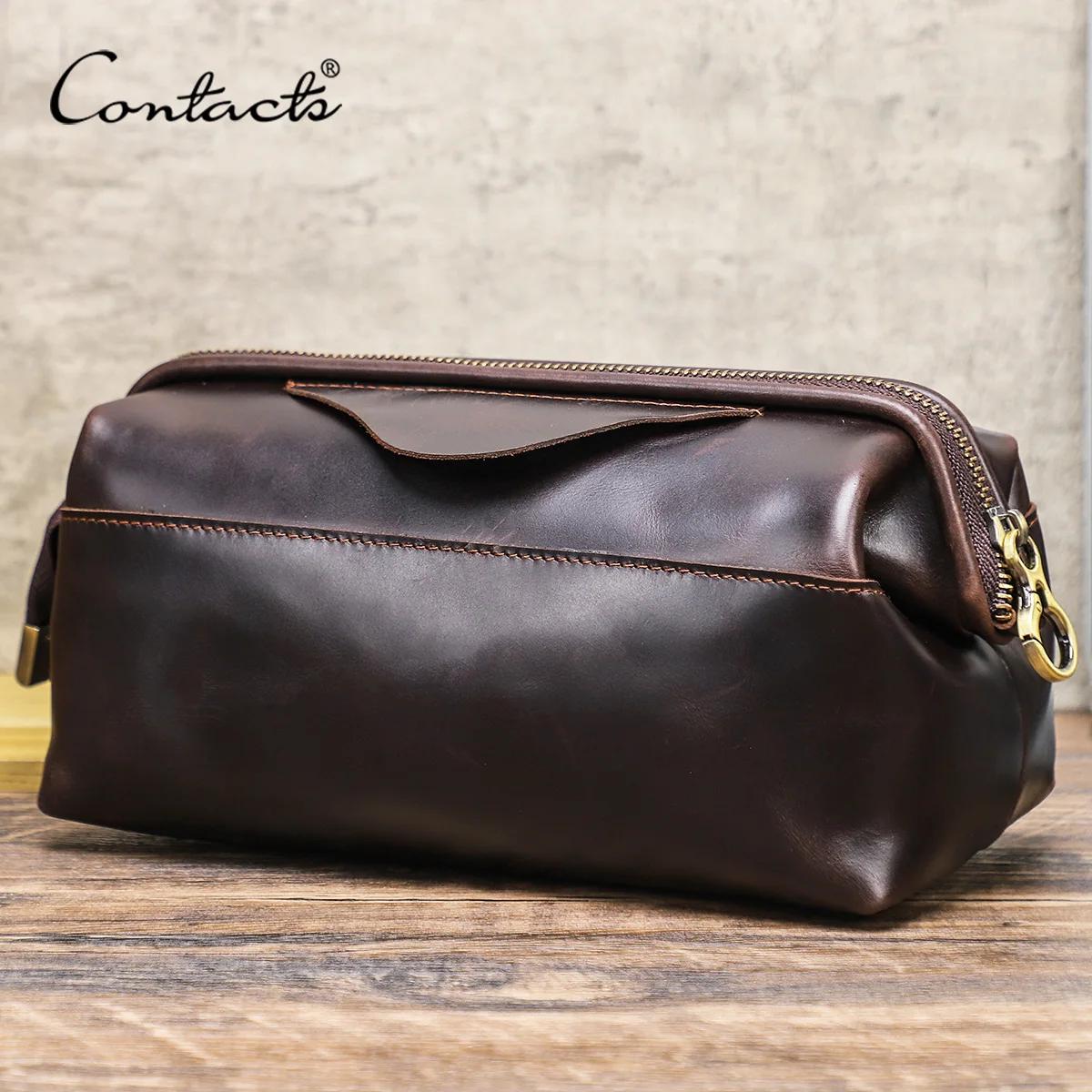 CONTACT'S sacs de rangement de câbles en cuir véritable pour hommes pochette de câble de voyage poch