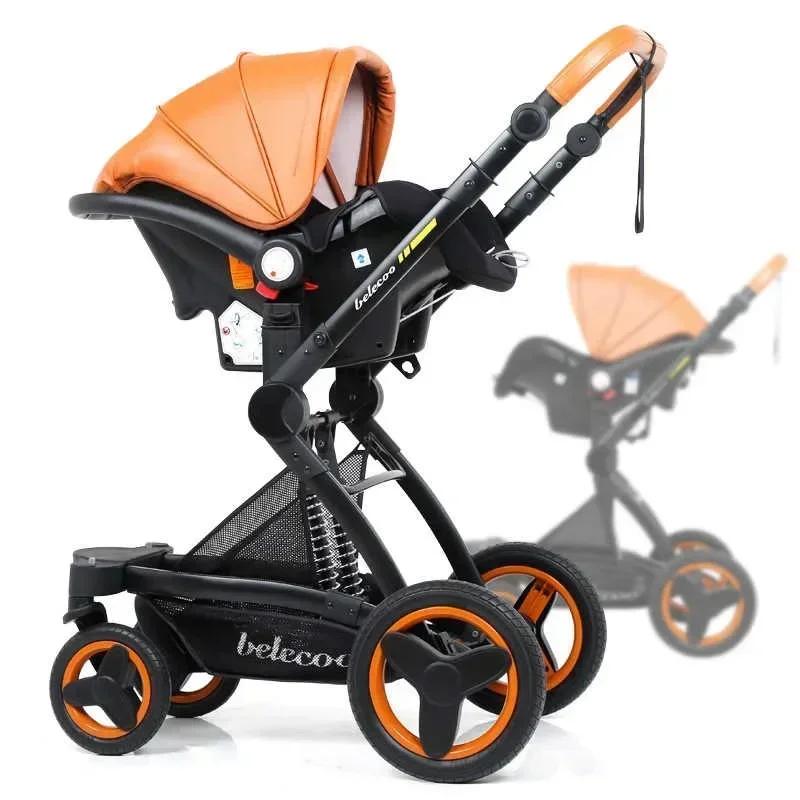 Poussette bébé 3 en 1 avec siège auto, landau pliable pour nouveau-nés, poussette étanche de haute q