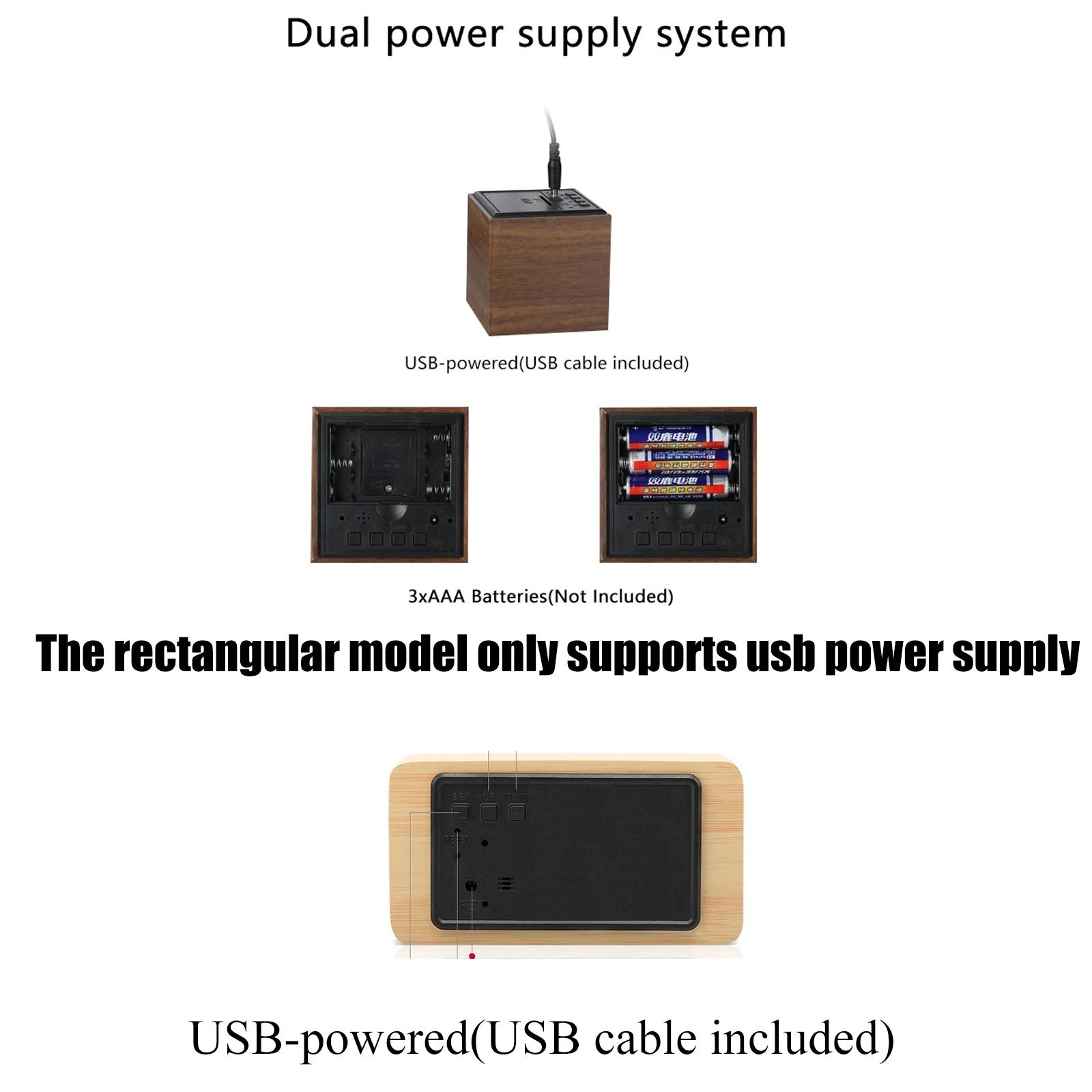 Réveil LED montre en bois Table commande vocale numérique bois Despertador USB/AAA alimenté horloges