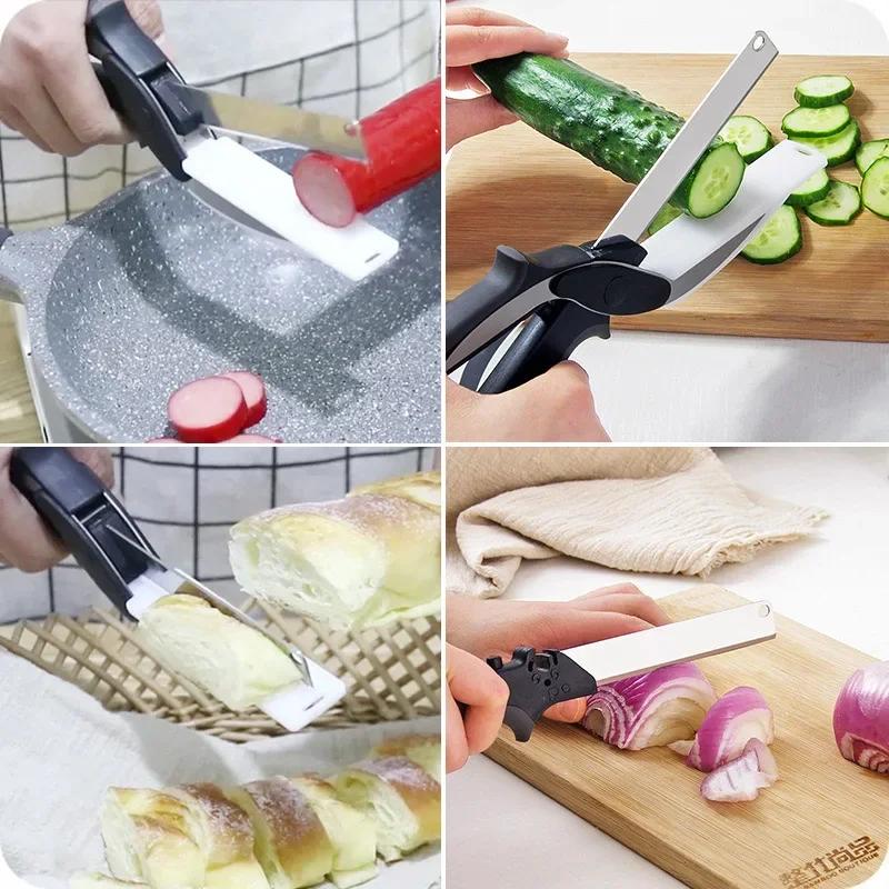 Ciseaux de cuisine en acier inoxydable 2 en 1, planche à découper, hachoir pour fruits et légumes, m