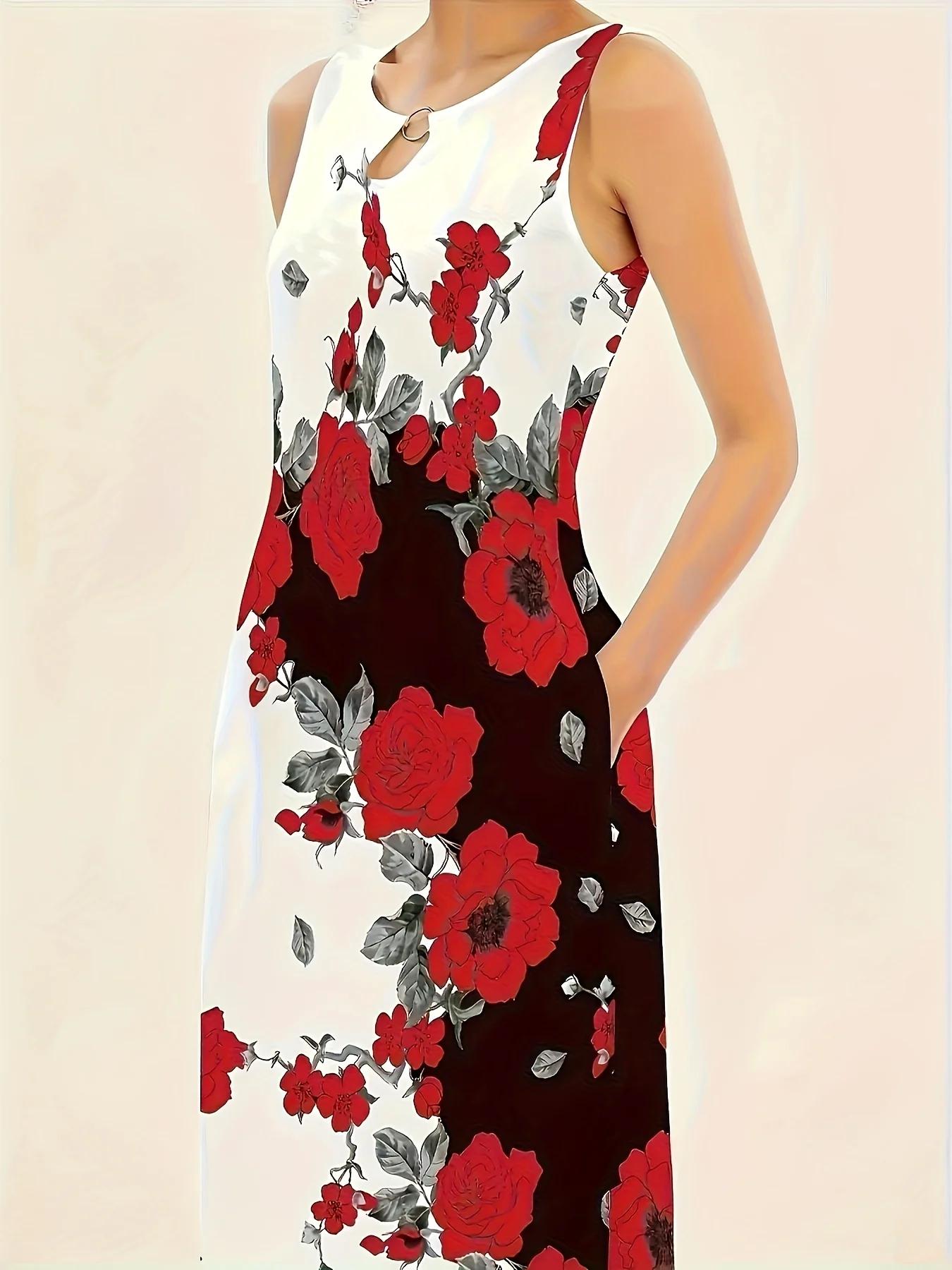Robe longue sans manches imprimée de style européen et américain, grande taille, pour femmes, robe l