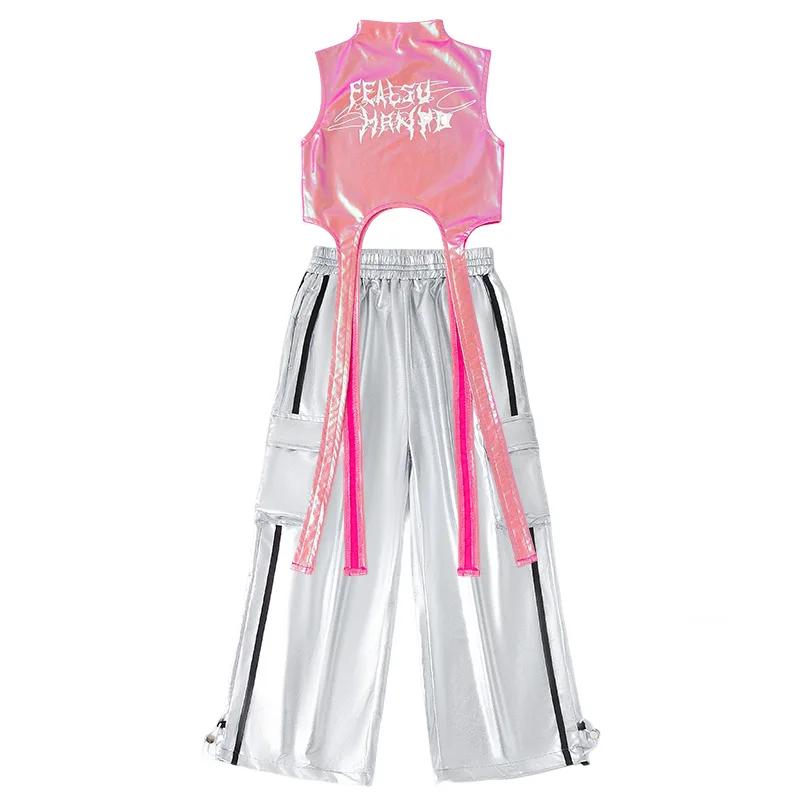 Hip Hop filles doux brillant haut court argent Cargo pantalon enfants k-pop Jazz danse vêtements ens