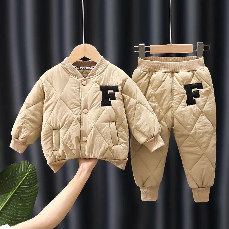 Ensembles de vêtements d'hiver pour garçons, manteau et pantalon chauds, mode alphabet, olympiques p