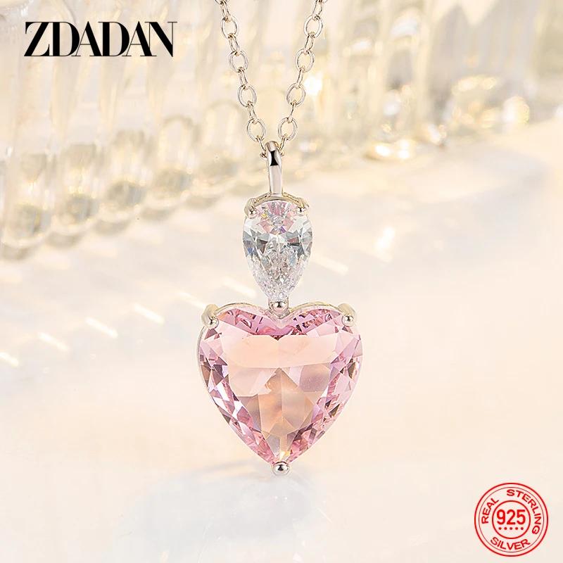 ZDADAN 925 argent rose Zircon collier chaînes pour femmes bijoux de mode