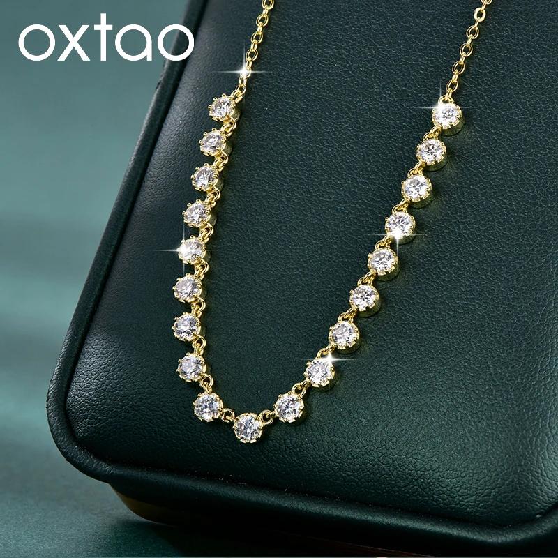 Collier OXTAO certifié Moissanite style bulle 3mm D VVS1 pour femme, pendentif U-Smile, bijoux en or