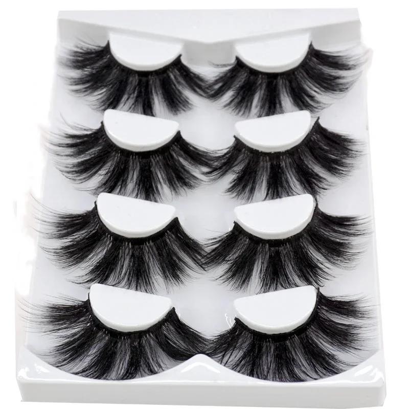 4 paires de cils de vison naturels 25mm cils faits à la main faux cils étendus