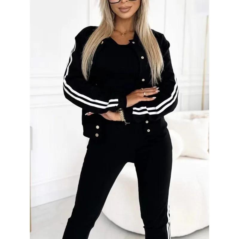Survêtement pour femmes, gilet sportif, haut + manteau Slim + pantalon slim, ensemble 3 pièces, vête
