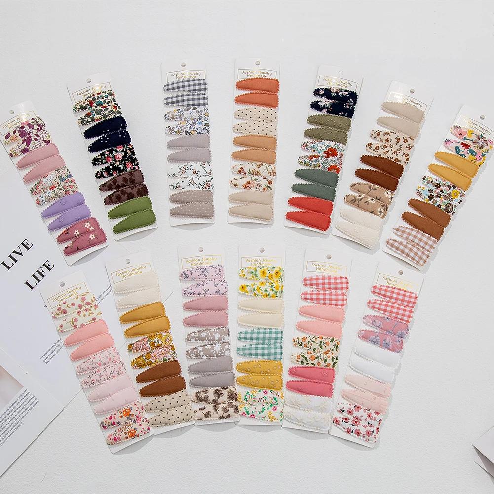 10 pièces/lot Ins 6cm fleur imprimé coton alliage cheveux arc Snap Clips ensemble tissu Plaid Bobby 