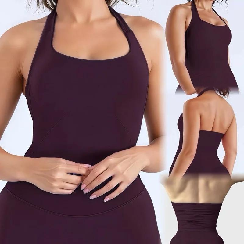 Haut de sport dos nu sexy pour femme, couleur unie, sans couture, avec soutien-gorge rembourré, idéa