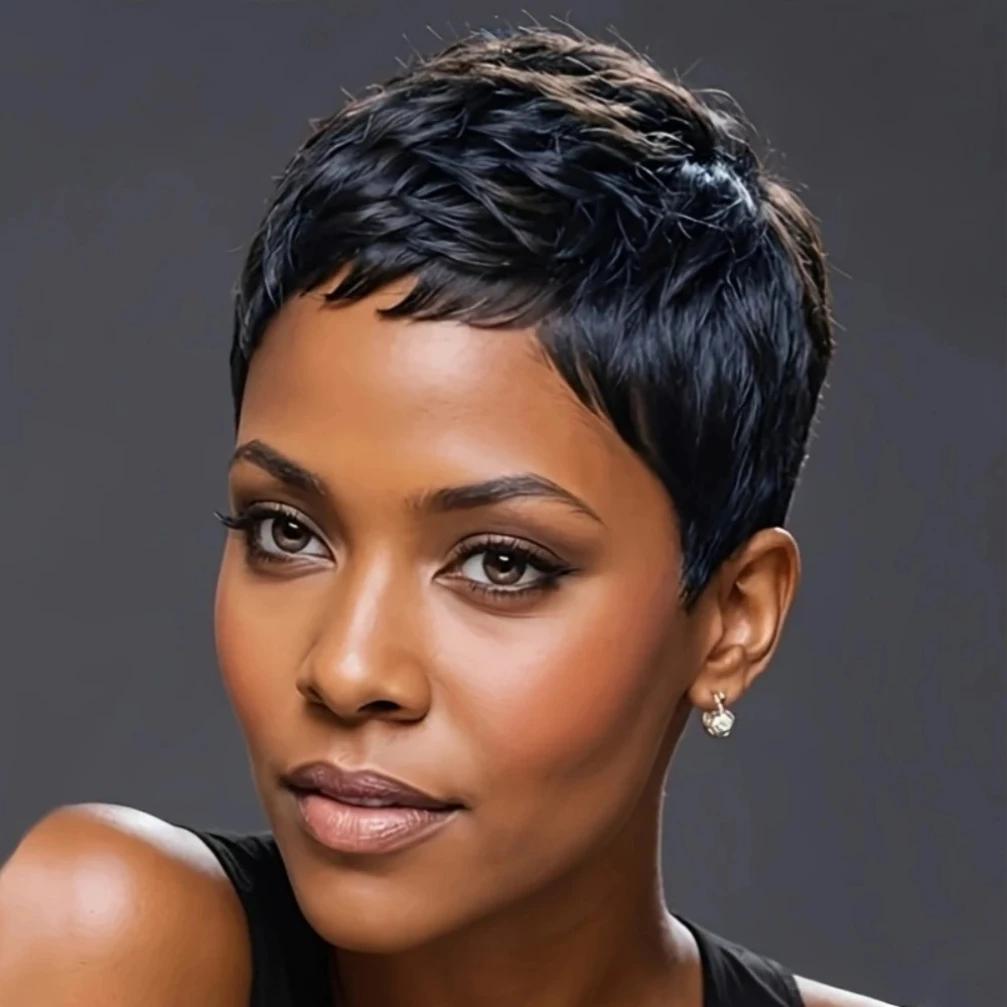 Perruque de cheveux humains ondulés bouclés, coupe Pixie, 4 pouces, densité 150%, pour femmes, entiè