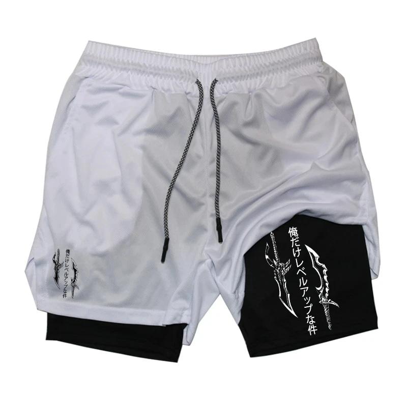 Short d'entraînement de course imprimé 2 en 1 pour hommes, short de Compression de Performance de gy