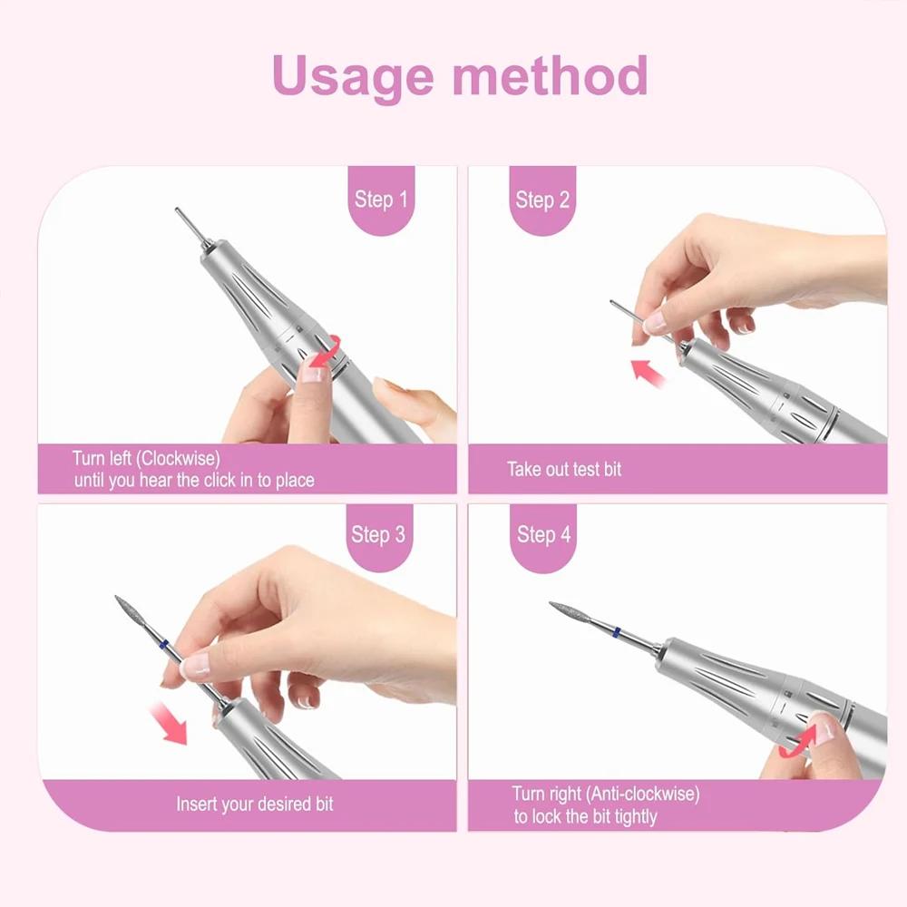 Jeu de forets à ongles diamantés de sécurité professionnelle, mèches à cuticules en carbure de 3/32 
